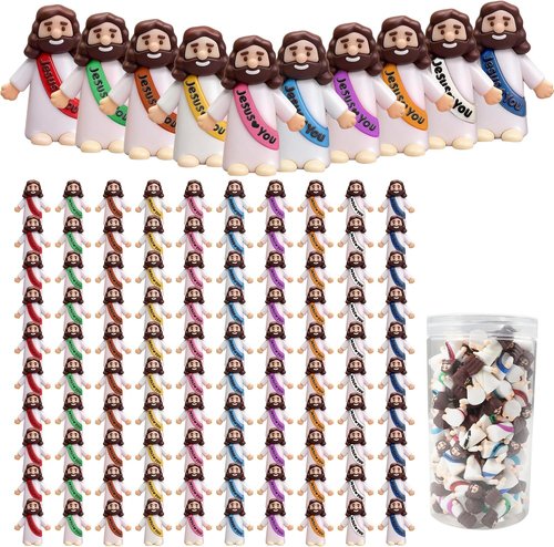 Little Jesus Figures - 100 Pack Mini Jesus Figurines | Colorful Pocket-Sized Religious Statues for Easter Egg Stuffers & Baptism Favors