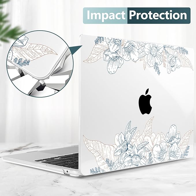 TWOLSKOO for MacBook Air 13 inch Case M4 A3240 M3 A3113 M2 A2681 2025 2024 2022 Plastic Hard Shell, Keyboard Cover, Type C Adapter, Screen Protector for MacBook Air 13.6 inch, Engraved Sketch