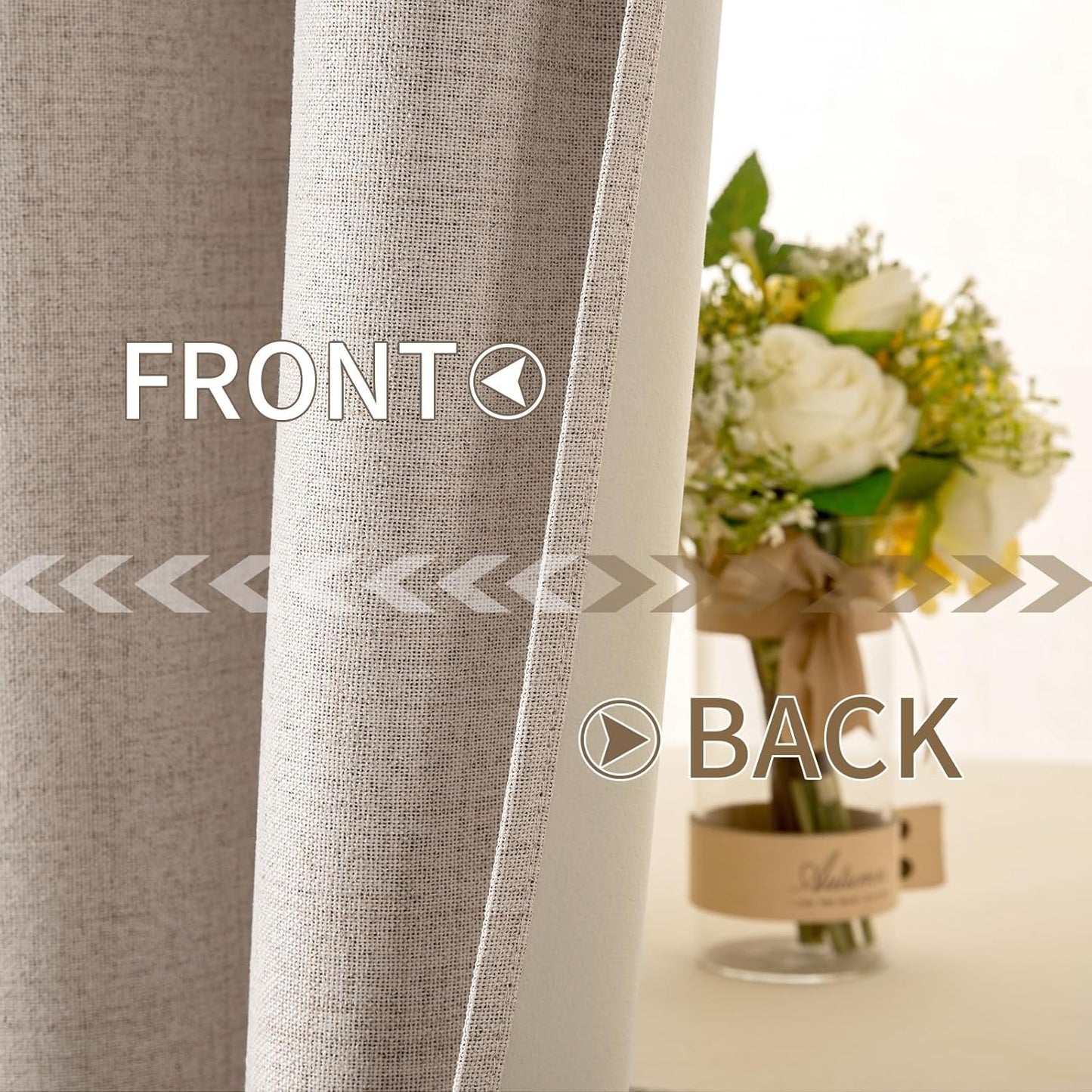 MIULEE 100% Blackout Linen Textured Curtains - Thermal Insulated Natural Beige Drapes | 52 x 92 Inch (2 Panels)