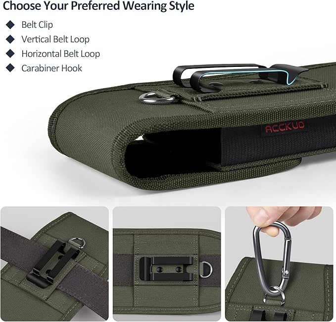 ACCKUO Phone Holster for Belt with Metal Clip and Magnetic Closure Compatible with Galaxy S25/S24/S23/S22/S21/S20 Ultra A16 A26 A35 A36 A55 A56 for Everyday Protection, XL-Green