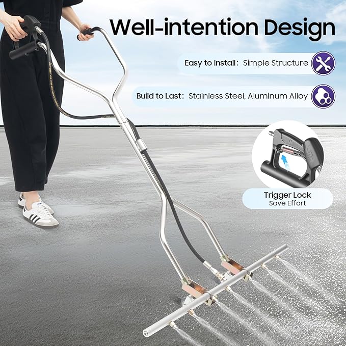 39" Professional Power Washer Broom, 7-Hole Water Broom On Wheels, Pressure Washer Water Broom with 7 Nozzles, 1500-5000psi Hot and Cold Water Pressure Washers for Home Commercial