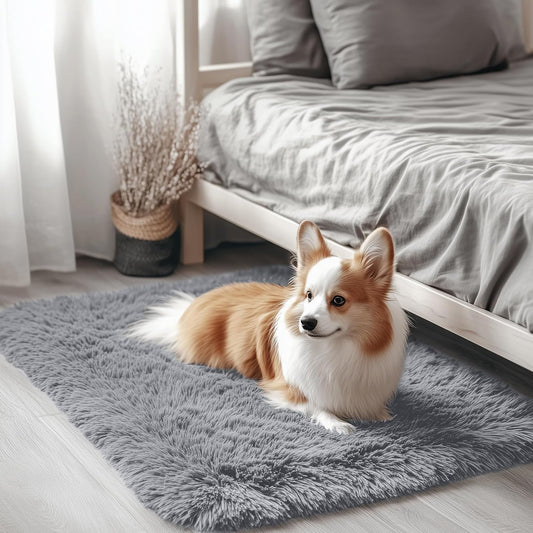 OLANLY Small Bedside Rug - Soft, Machine Washable Shaggy Throw Rug for Bedroom & Nursery | Light Grey