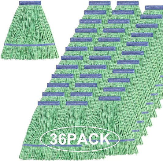 Matthew Cleaning Heavy Duty Mop Head Commercial Replacement for General and Floor Cleaning , Wet Industrial Blue Cotton Looped End String Head Refill (Case of 36) Green