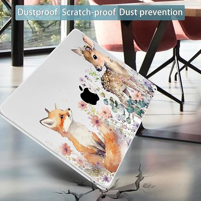 Mektron for 2026 MacBook Air 13-inch M5 Laptop Case A3449 with 13.6-inch Liquid Retina Display Fits 2025 A3240 M4 2024 A3113 M3 2023 A2681 M2 Printed Hard Shell for MacBook Air 13.6", Fox and Deer