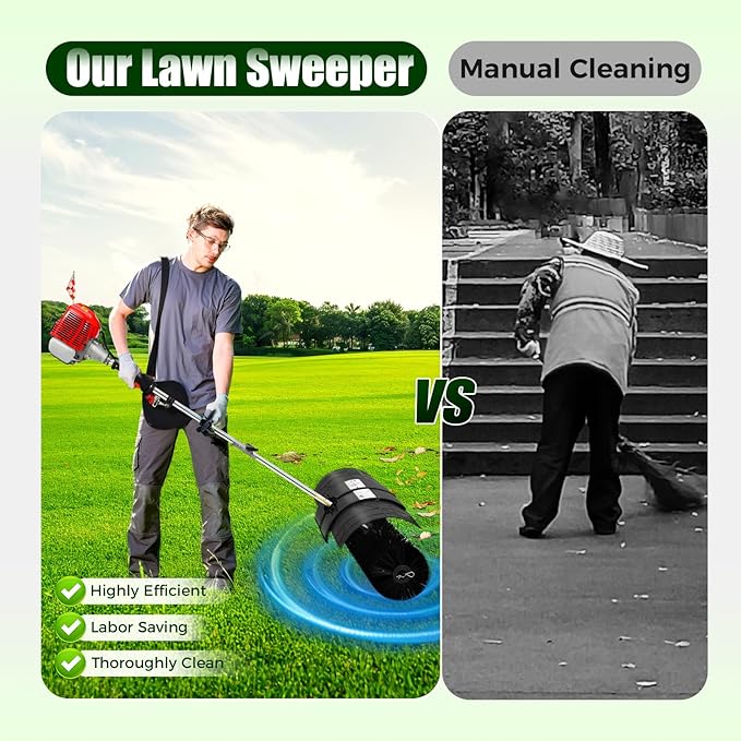 52CC 2-Stroke Gas Power Handheld Sweeper Broom,2.3HP 8500RPM Artificial Grass Brush Lawn Cleaner,20.47in Walk Behind Sweeper Grass Cleaner Tools for Boulevards,Driveways,Lawns,Sidewalks