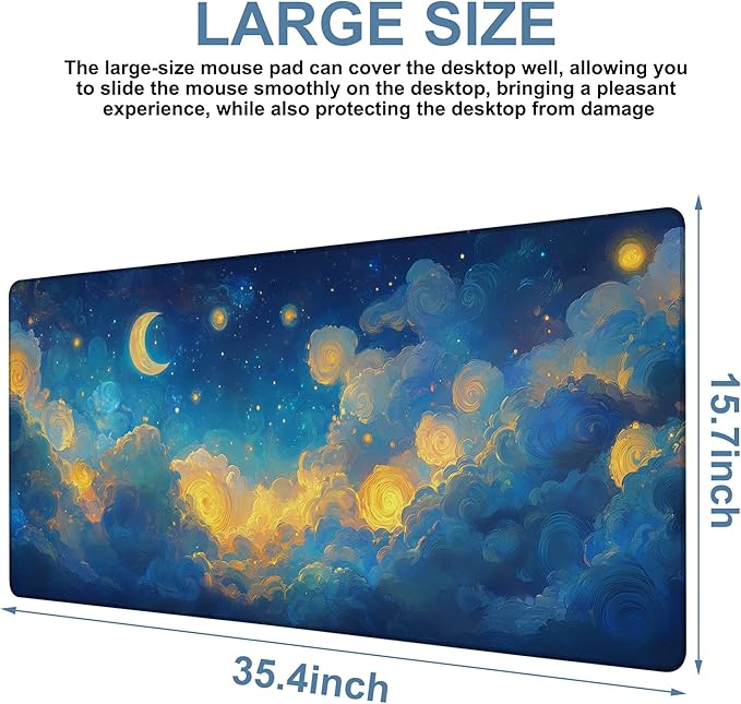 NITAHHHY Gaming Desk Pad Large Extra Length Night Sky Mouse Pad Keyboard Laptop Non-Slip Waterproof with Rubber Base Thick Stitched Edge Mouse Mat for Office Home 35.4 x 15.7 Inches