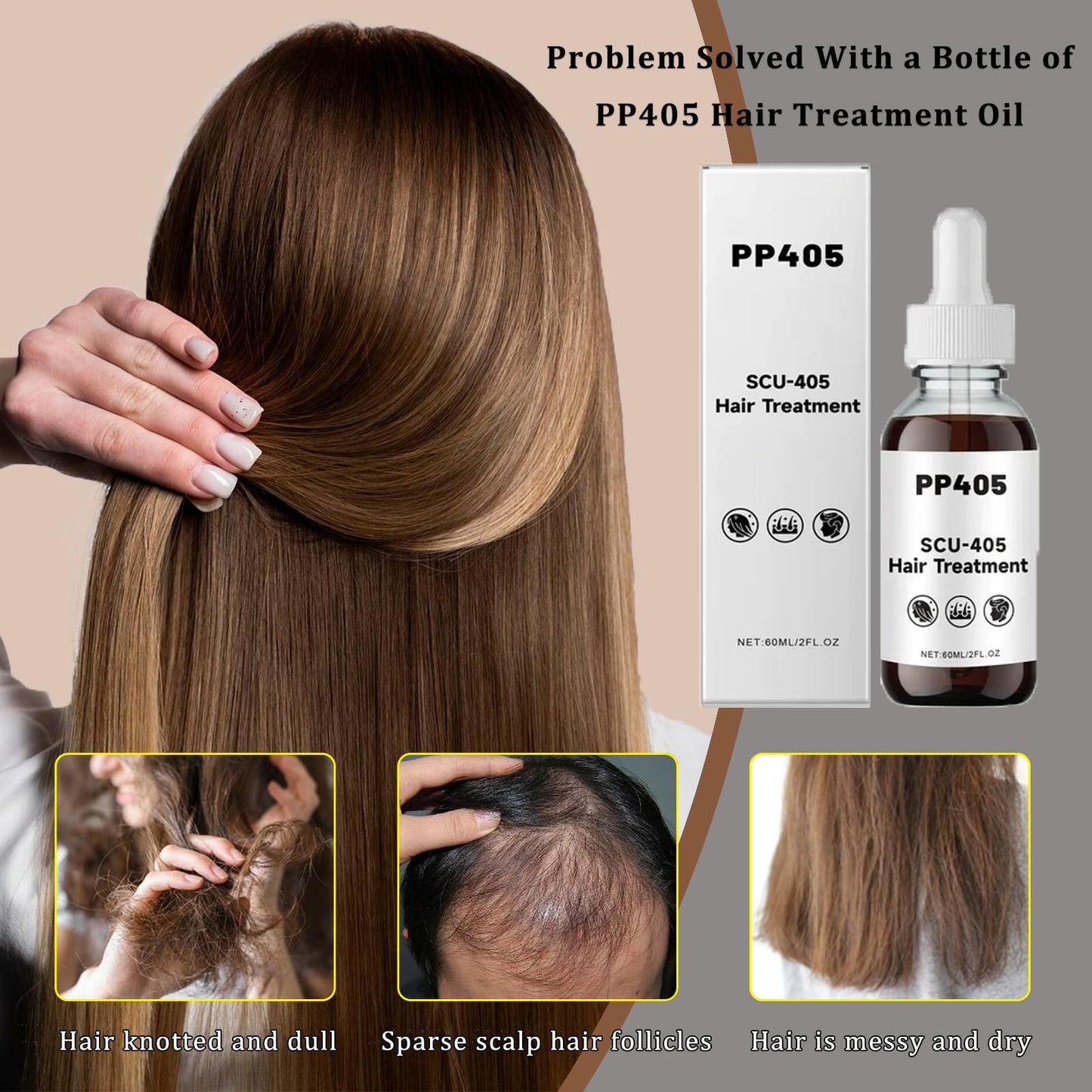 PP405 Hair Treatment, SCU-405 Hair Growth Oil, Infused with PP405 for Hairloss & Baldness, Hair Growth Serum for Women & men (2PCS)