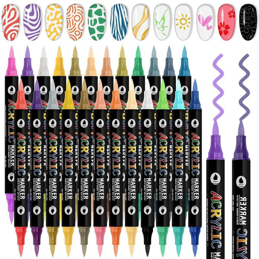 Nail Art Pens Set - 48 Colors 3D Acrylic Quick-Drying Dual-Tip Dotting Liner | 24 Count for Home & Salon DIY