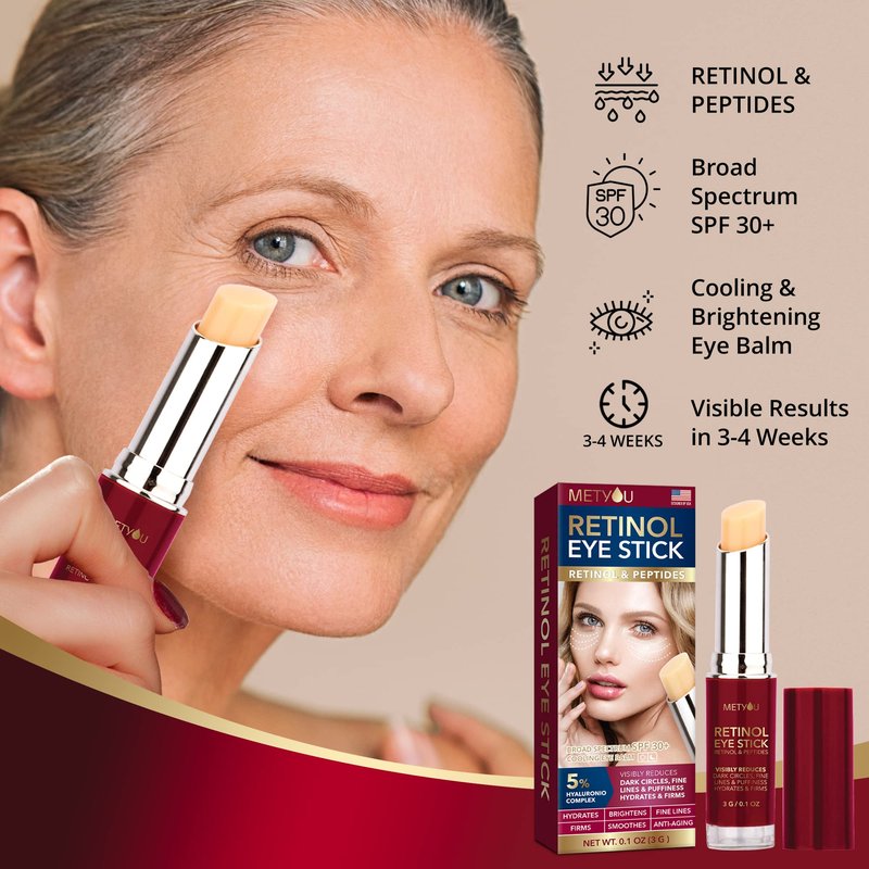 Retinol Under Eye Brightener Stick, Dark Circles Under Eye Treatment for Women with 5% Hyaluronic Acid Complex - Anti Aging Eye Cream for Puffiness and Bags Hydrates, Firms and Brightens Eyes 0.1oz(3g) 2 pack