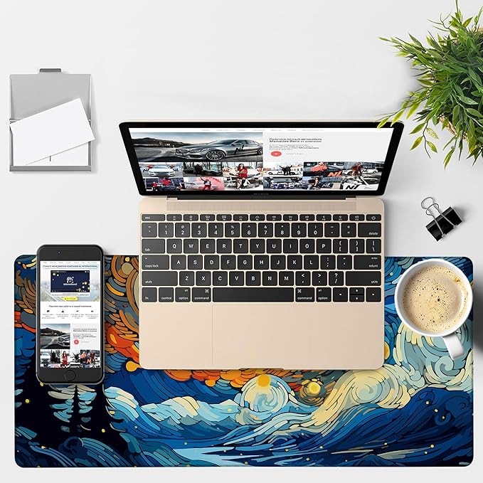 NITAHHHY Large Mouse Pad Starry Sky Gaming Desk Pad Computer Keyboard Non-Slip Waterproof Mouse Mat with Rubber Base and Stitched Edges Entertainment Office Writing Desk Mat 35.4 x 15.7 Inches