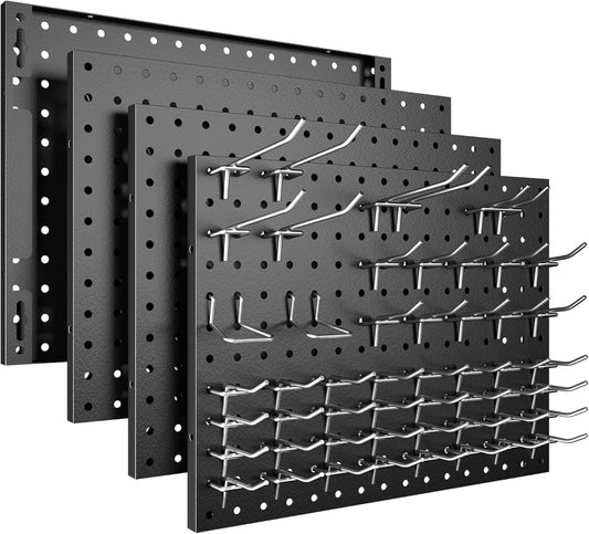 Spampur Metal Pegboard Panels - 4 Pack with 50 Hooks | Heavy-Duty Wall Organizer for Home & Garage