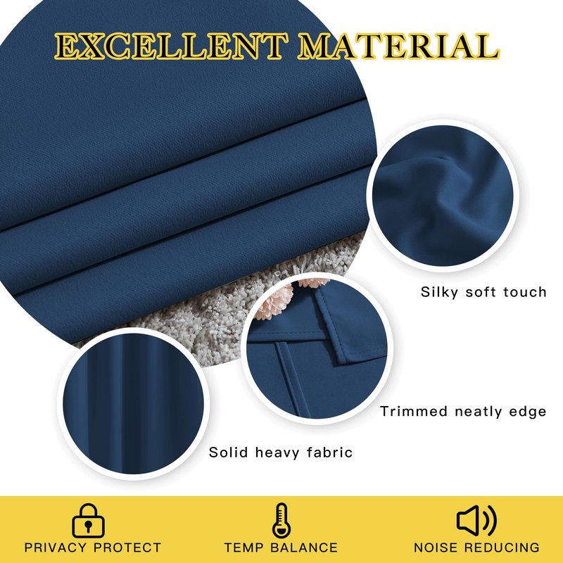 NICETOWN Blackout Living Room Curtains Extra Wide, Triple Weave Grommet Top Thermal Insulated Window Treatment Light Blocking Panels for Patio/Porch (Moroccan Blue, W80 x L84, Set of 2)