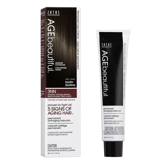 AGE beautiful Permanent Hair Dye 3NN Darkest Intense Brown - Very Dark Brown Hair Color Cream with 100% Gray Coverage, Anti-Aging Biotin Formula for Thicker, Fuller Hair, Professional Salon Quality