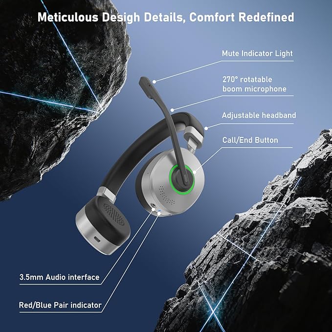 Wireless Headset with Mic for Work