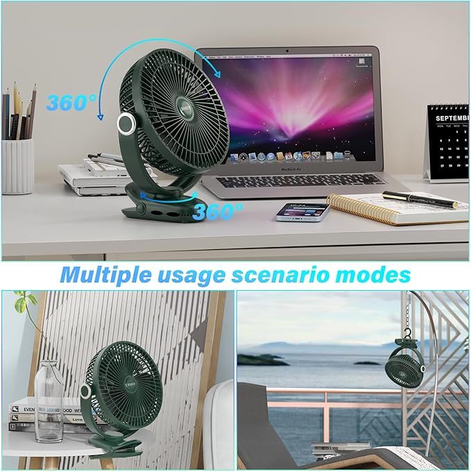 BIVBTP 12000mAh Clip on Fan 30H Longest Runtime, 8in Portable Fan Rechargeable, Ultra Quiet with Heavy-Duty Clamp, USB Desk Fans for Golf Cart,Office Desk, Treadmill, Camping, Bedroom