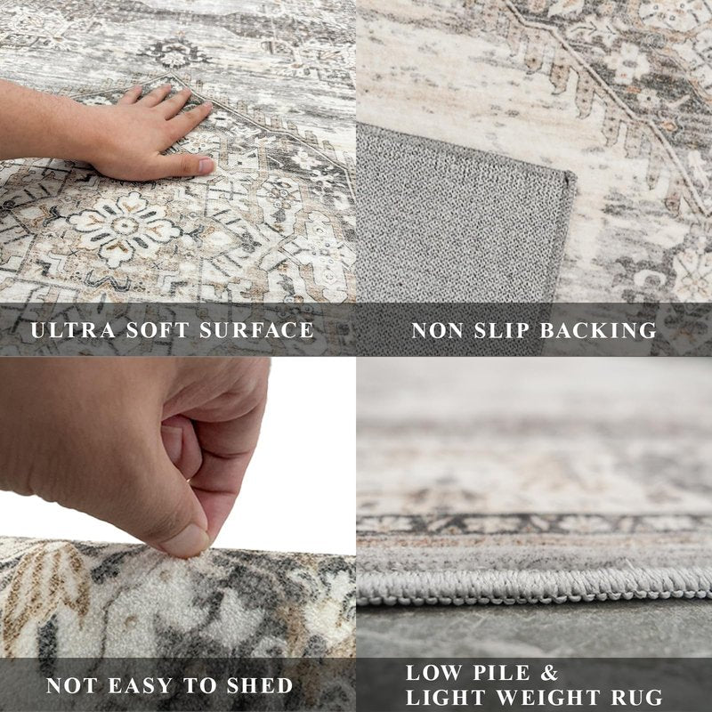 Washable 3x20 Extra Long Runners: Oriental Non-Slip Hallway Runner Rugs for Kitchen Dining Room Indoor Farmhouse Thin Entryway Mat Stain Resistant Soft Carpet for Living Room Bedroom (Beige,3x20)