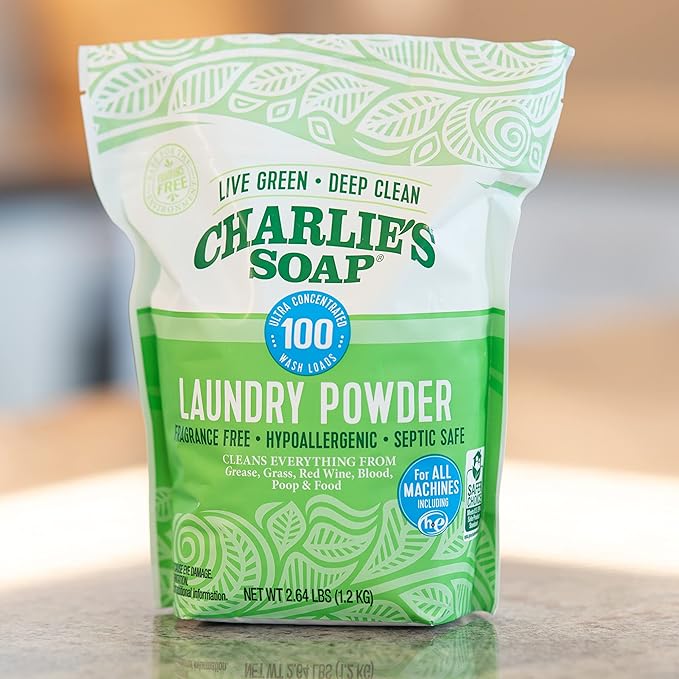 Charlieâs Soap Laundry Powder (100 Loads, 4 Pack) Deep Cleaning Washing Powder Detergent â Eco-Friendly, Safe, and Effective