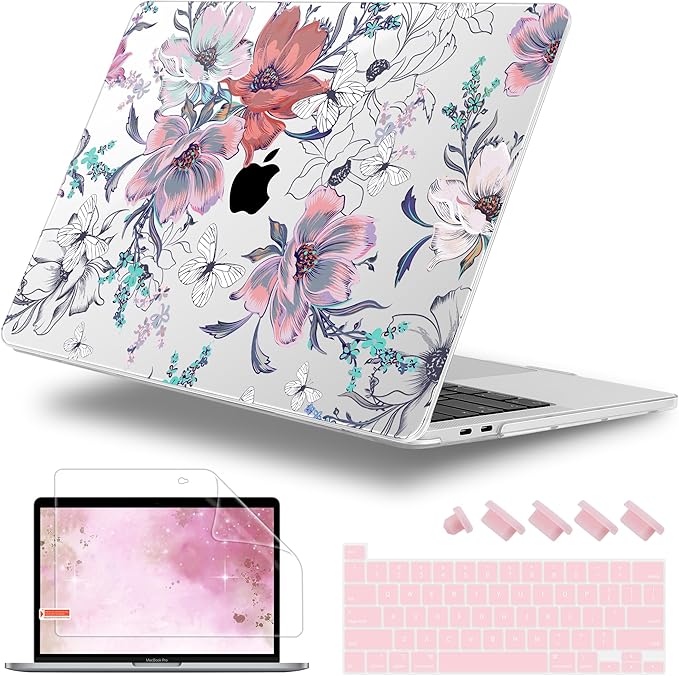 Lepeoac for MacBook Pro 16 inch Case 2019 2020 Release Model A2141, Plastic Hard Shell Cover with Keyboard Cover & Screen Protector for MacBook Pro 16 inch with Touch Bar & Touch ID, Floral C319