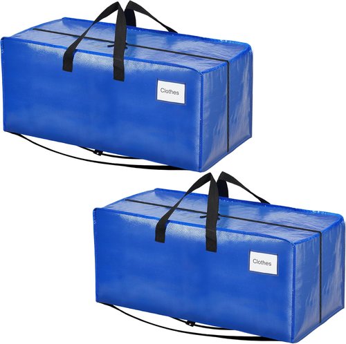 BAGAIL Heavy Duty Moving Bags - Extra Large Storage Totes with Strong Handles | Blue, 2 Pack