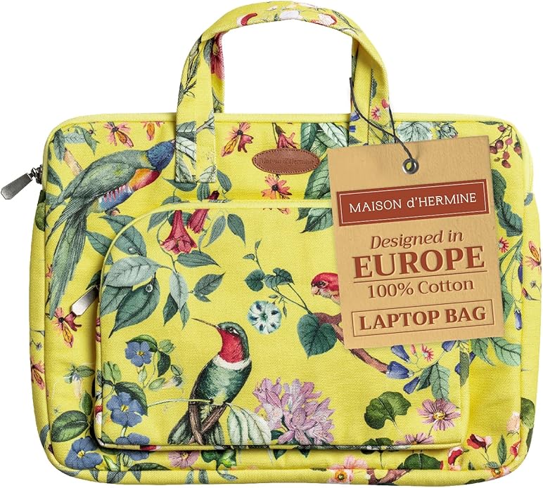 Maison d'Hermine Laptop Bag with Pocket Upto 15.5 inch Stain and Water Repellent Cotton Canvas Spring Summer (Eden - Yellow)