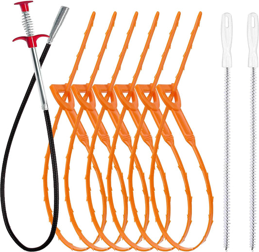 Skiennix Drain Clog Remover Tool Set - 9 Pack Hair Catcher & Cleaning Brushes for Toilets, Sinks, Tubs