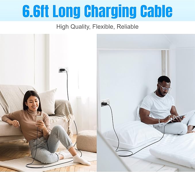 TT&C 2-Pack 30W USB-C Fast Charger with 6.6FT Type C Cables, PD 3.0 Wall Plug Compatible with iPhone 17 16 15, Galaxy S26 S25 Ultra & iPad (Black)