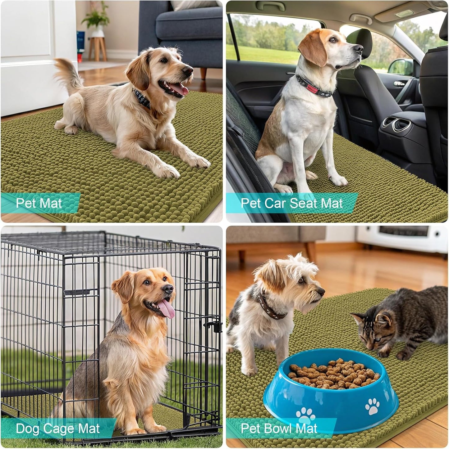 OLANLY Dog Door Mat - Absorbent Non-Slip Chenille for Muddy Paws | 59x32 Inches, Quick Dry, Willow Green