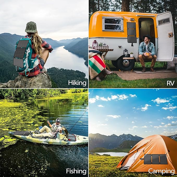 Voominhtec 20W Portable Foldable ETFE Solar Panel Charger 5V USB-A*2 Lightweight IP67 Waterproof for Phone Power Bank Tablet Hiking Camping Backpacking