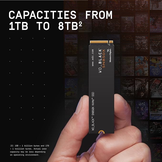 WD_BLACK SN850X 2TB NVMe SSD - M.2 2280, Up to 7,300 MB/s Read speeds, Up to 6,300 MB/s write speeds, Gaming Expansion, High Performance Internal Solid State Drive - WDS200T2X0E
