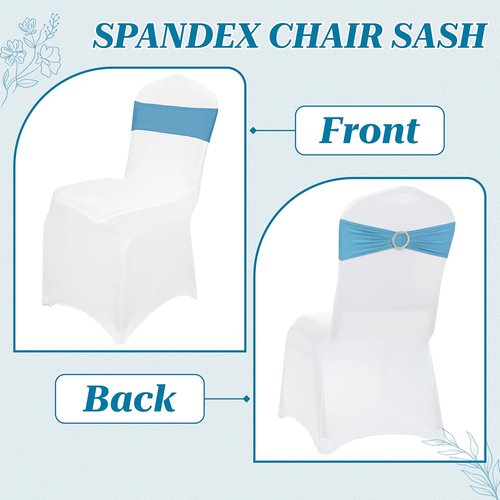 MDS Premium Stretch Chair Sashes - Pack of 100 Elastic Covers with Buckle Slider for Weddings | Blue