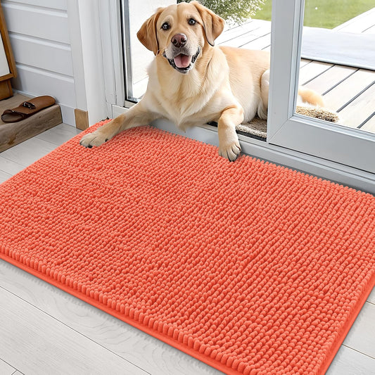 OLANLY Dog Door Mat - Absorbent Non-Slip Chenille Mat for Muddy Paws | 35x24 Coral Indoor Carpet