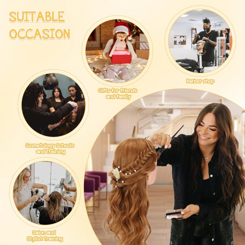 26-28’’ Mannequin Head with 80% Human Hair with Adjustable Tripod Stand, Cosmetology Doll Head for Braiding, Mannequin Head Human Hair for Hairdressers Practice Hairstyling with Tools