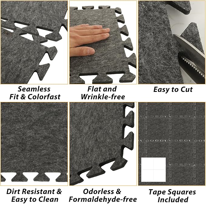 16 Pcs Sound Absorbing Interlocking Floor Mats, 11.8 x 11.8 x 0.4 inches High Density Piano Carpet Drum Rug, Non-Slip Anti Vibration Soundproof Pads Acoustic Blankets for Music Studio