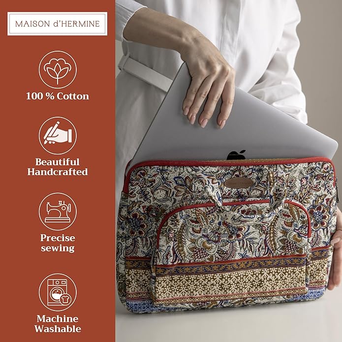 Maison d'Hermine Laptop Bag with Pocket upto 13.5 inch Stain and water repellent Cotton canvas Valentines Day Gifts - Jaipur