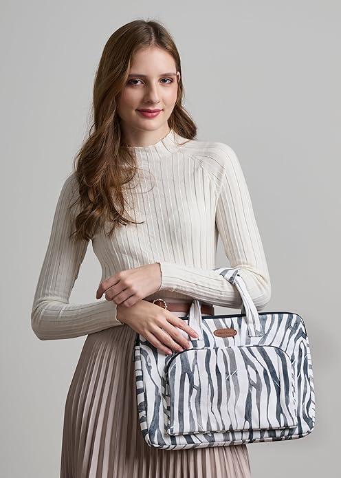 Maison d'Hermine Laptop Bag with Pocket Upto 15.5 inch Stain and Water Repellent Cotton Canvas Spring Summer (Zebra)