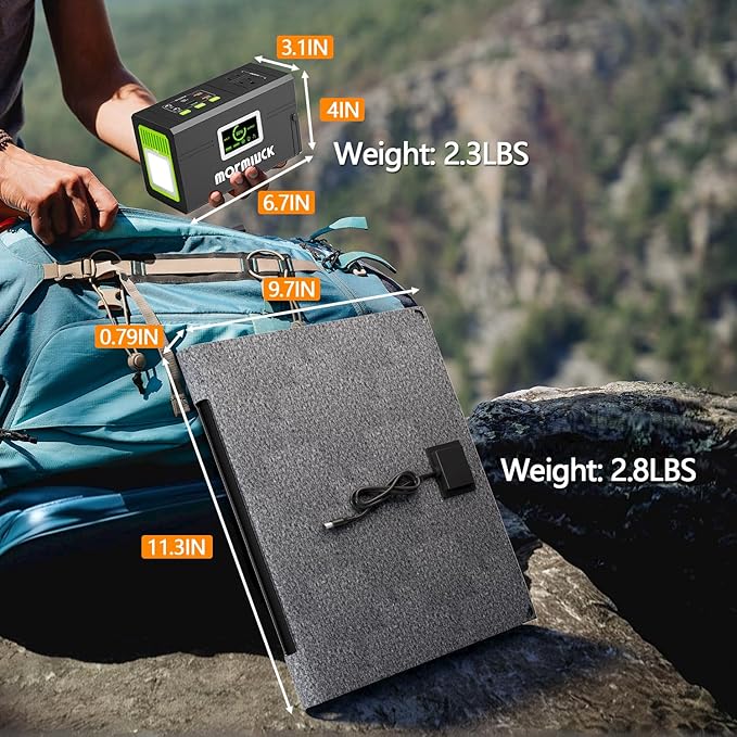 mormluck Solar Generator, 127W(Peak 200W) 88.8Wh Portable Power Station with 30W Solar Panel, 110V Lithium Battery Pack with Ac Outlet, Soalr Powered Generator for Home,Camping