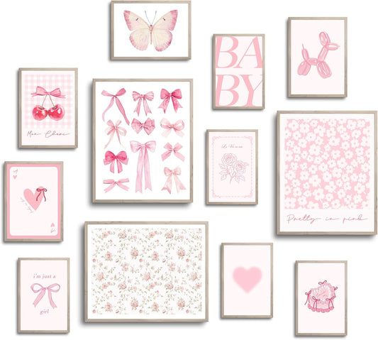 TwoDays Pink Coquette Wall Art Posters - Trendy Aesthetic Decor for Girls' Dorm | Set of 12 Unframed Prints (8" X 10" Largest)