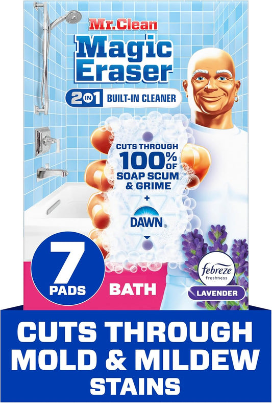 Mr. Clean Magic Eraser Sponge - Powerful Soap Scum Remover with Febreze Lavender Scent | 7 Count