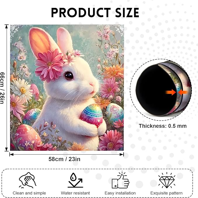 NYZE Easter Dishwasher Magnetic Cover, Bunny Eggs Dish Washer Magnet Cover Panel Waterproof Oil Proof Decorative Sticker for Dishwasher Refrigerator(Bunny with Flower)