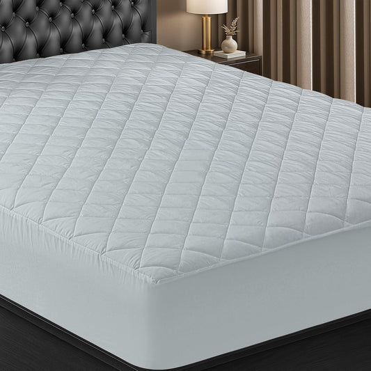Utopia Bedding Quilted Fitted Mattress Pad - Twin Size, Deep Pocket Protector, Machine Washable | Light Grey