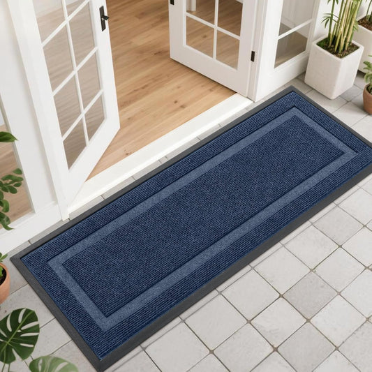 OLANLY Waterproof Front Door Mat - All-Season, Sturdy Natural Rubber, Easy Clean | 47x17, Blue