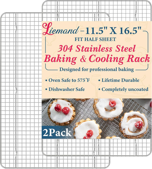 Premium Stainless Steel Cooling Racks by [Brand Name] - Heavy Duty Oven Safe | 11.5"x16.5" Set of 2 for Baking & Roasting