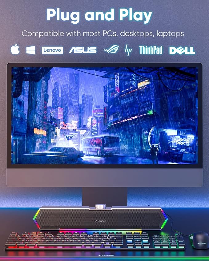 LENRUE G11 Computer Speakers for Desktop, Touch Lights PC Speakers with Surge Clear Sound, USB C/USB Powered, AUX Audio for Computer Desktop PC Laptop Desk