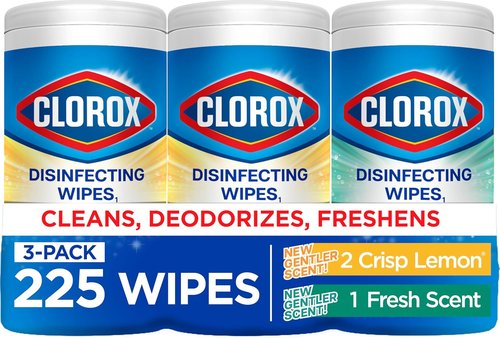 Clorox Disinfecting Cleaning Wipes - Bleach-Free Fresh Lemon Scent | 75 Count, Pack of 3 for Allergy Season