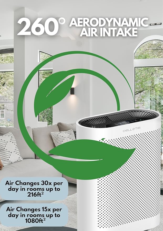 DELLETIR Desktop Air Purifier with 3-in-1 True HEPA Filter, Ultra Quiet Less Than 32dB Small Air Cleaner for Home Office Bedroom, Captures 99.97% Smoke Dust Pet Dander, EPI810