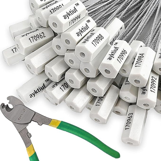 ayktiuf 60 Pieces Security Cable Seals, Metal Number Security Tags for Truck, Trailers, Cargo, Containers, Vans, Oil Tank, Milk Vehicle (White, 60 Pack)