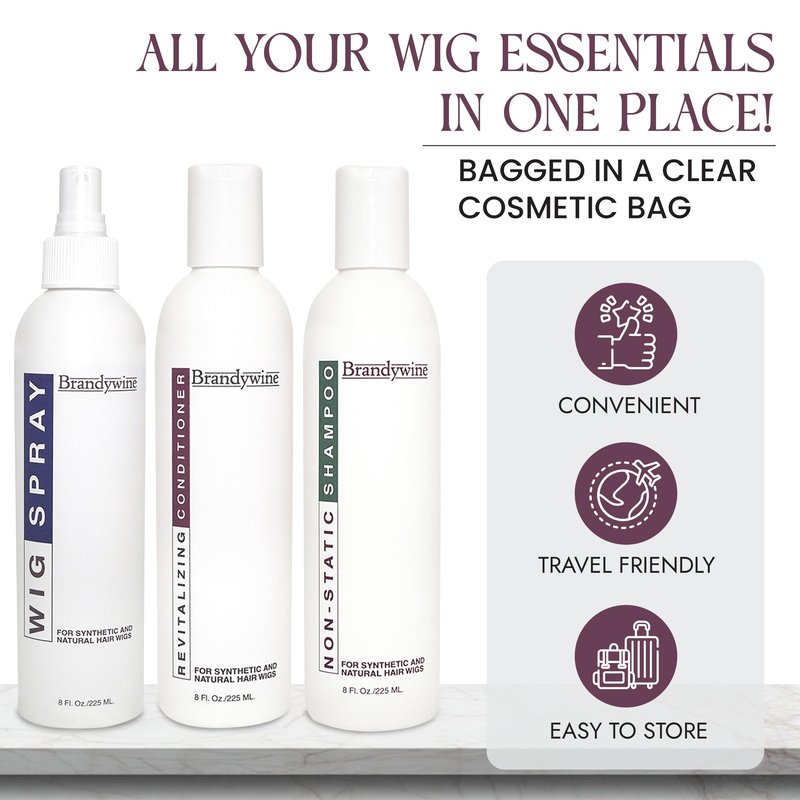 Gentle Wig Care Set, Non-static Shampoo, Wig Conditioner & Hair Spray For Synthetic & Natural Hair Wigs, Value Pack