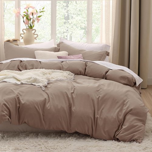 Bedsure Khaki Duvet Cover Set - Extra Soft 3-Piece Full Size Bedding, 80x90 Inches with Zipper Closure & 2 Pillow Shams