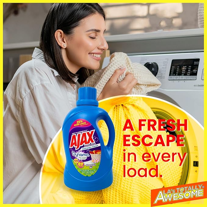Ajax + Dynamo Mountain Air Laundry Detergent Liquid â Totally Awesome Cleaner with Deep Clean Power, Stain & Odor Remover, HE Compatible, 134oz (Pack of 4), 356 Loads, Fresh Scent