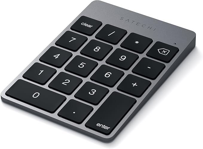 Satechi Slim Aluminum Bluetooth Keypad, Wireless Number Pad with 18 Keys, Micro USB Rechargeable Numpad, External Number Pad for MacBook Air/Pro/Neo, iPad Air/Pro, iMac, PC - Space Gray
